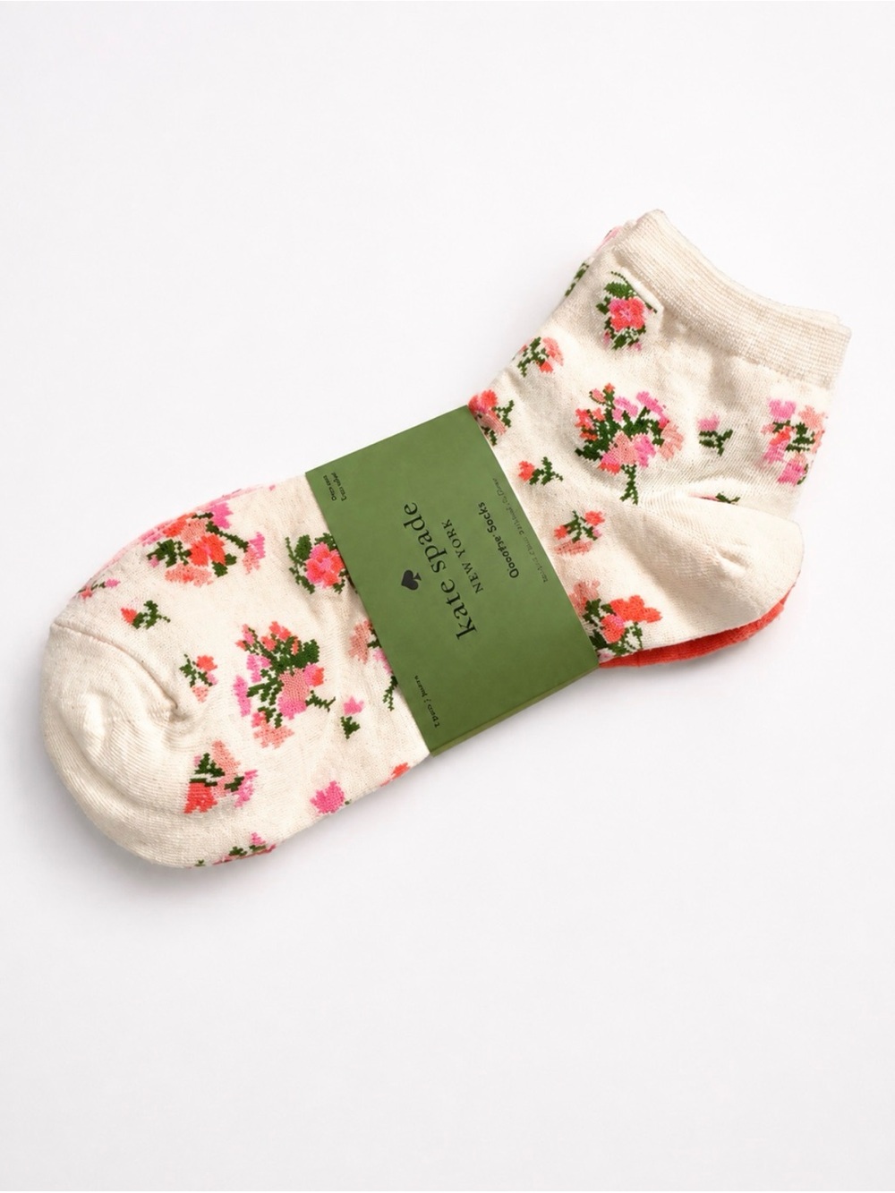 Kate Spade New York 3-Pair Quarter Socks Floral Pink Red Cream NWT
